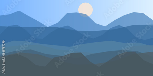 Serene mountain range under full moon