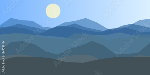Serene mountain range under full moon