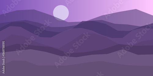 Purple mountains under moonlight