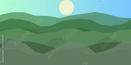 Serene mountain landscape under full moon
