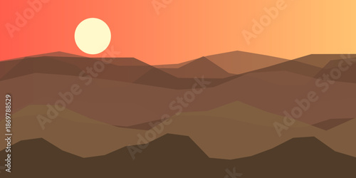 Sunset over desert mountains