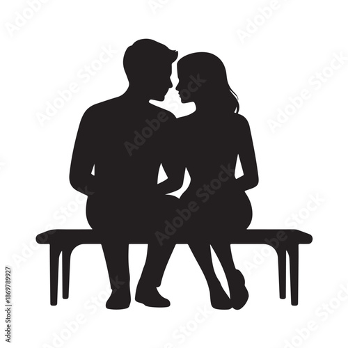 Affectionate couple sitting together on bench vector illustration in silhouette style enjoying intimate moment and sharing love and companionship in peaceful setting