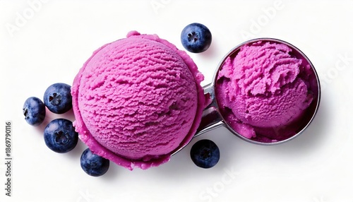 Delicious Blueberry Ice Cream Scoop – Top View, Isolated on Transparent Background