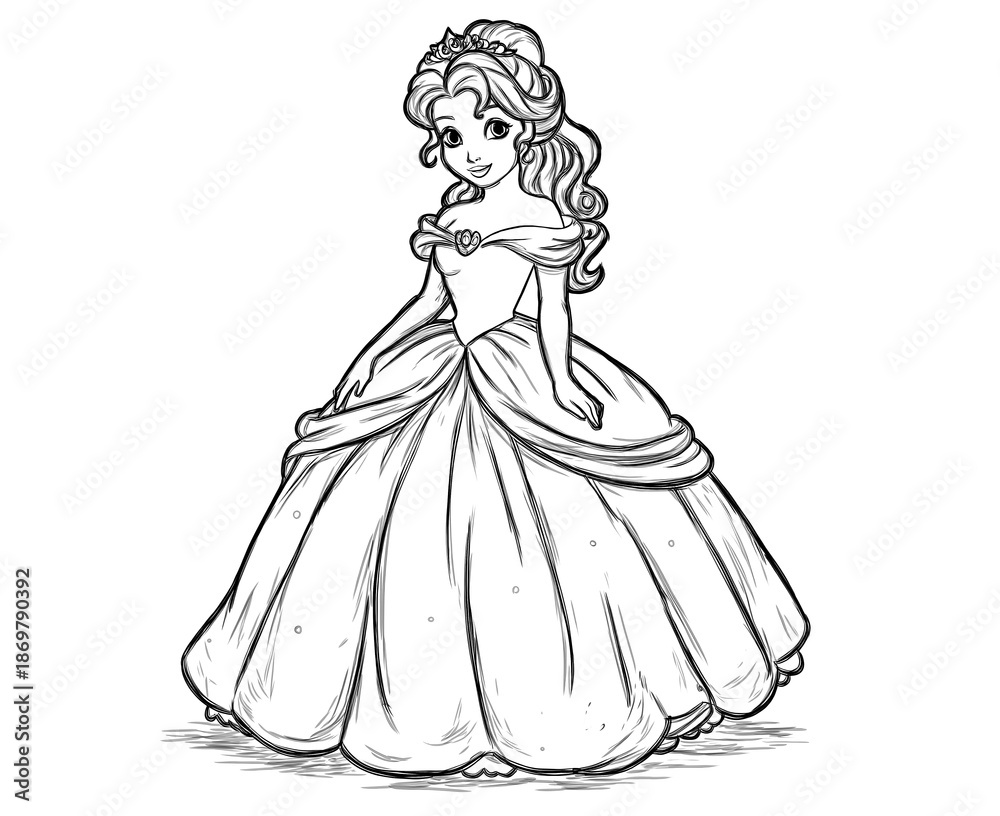 Fototapeta premium Coloring for children and adults, fairy princess.