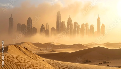 Desert sand dunes city skyline background.