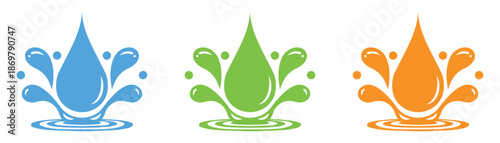 Water Drop and Liquid Droplet Icon Set Vector, Clean Blue Natural Symbols Isolated.