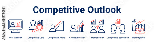 Competitive Outlook web banner icon vector illustration concept for business with icon of Rival Overview, Competitive Lens, Competitive Angle, Competitive Tier, Market Parity, Competitive Benchmark.
