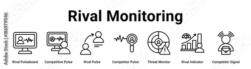 Rival Monitoring web banner icon vector illustration concept for business with icon of Rival Pulseboard, Competitive Pulse, Rival Pulse, Competitor Pulse, Threat Monitor, Rival Indicator.