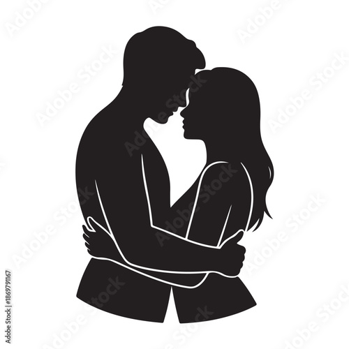 Intimate Couple Silhouette Vector Illustration In Romantic Embrace For Love Relationship And Valentine's Day Concepts Isolated On Transparent Background