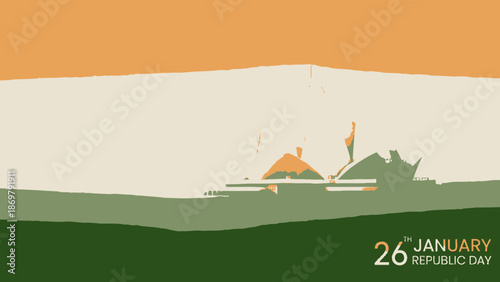 Celebration of Republic Day on January 26th in a patriotic landscape illustration