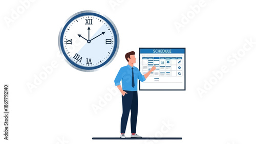Man Planning Schedule and Checking Time with Clock, Business Concept