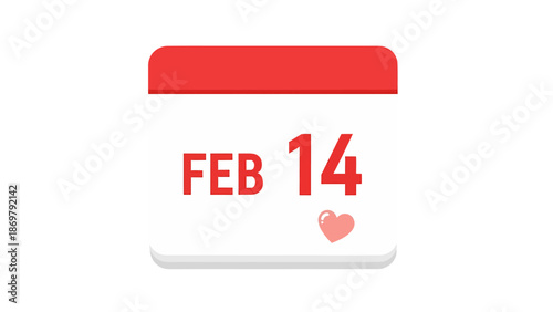 February 14 Calendar Icon with Heart – Valentine’s Day Date Illustration