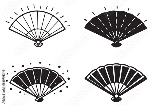 Hand drawn hand fan set featuring various styles for cultural design