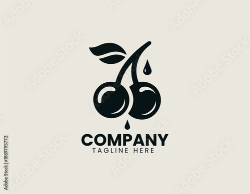 Cherry juice black vector logo illustration