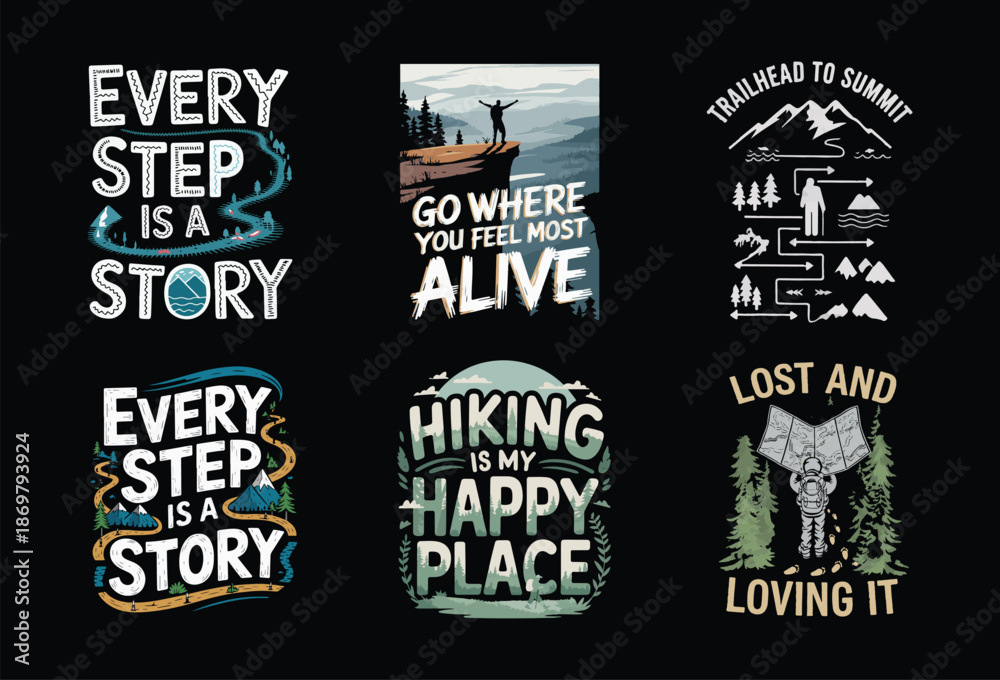 Fototapeta premium Hiking t shirt design bundle