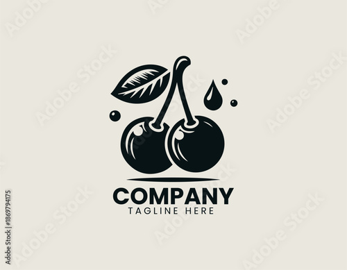 Cherry juice black vector logo illustration