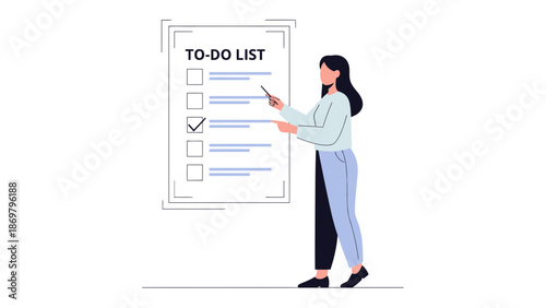 Woman checking off tasks on a to-do list, planning and organization concept.