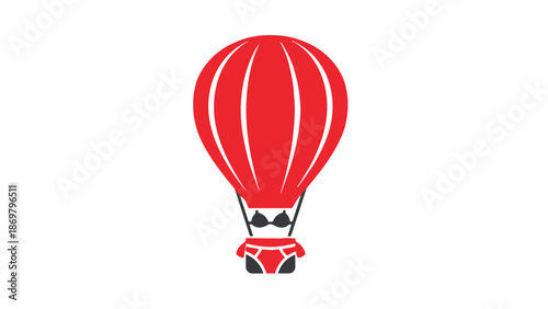 Red hot air balloon icon on for travel and adventure themes