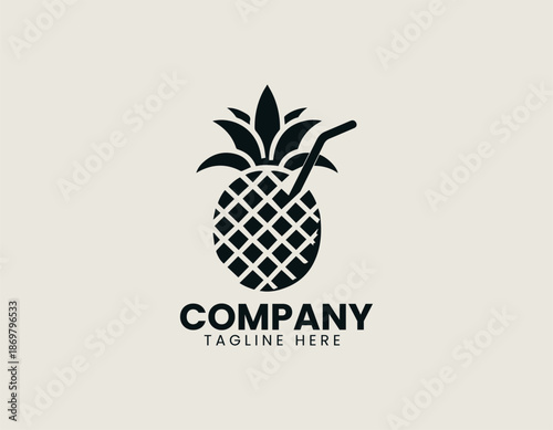 Pineapple juice black vector logo illustration