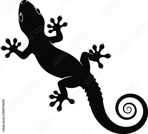 Lizard gecko silhouette illustration isolated on white background, black reptile shape design for wildlife, tattoo, logo, decoration concepts