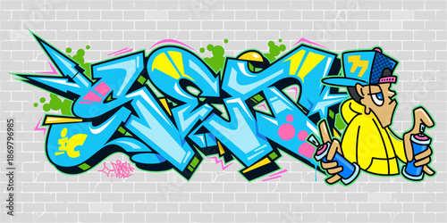 Urban Abstract Graffiti Style Font Lettering And Hip Hop Character Vector Illustration Template