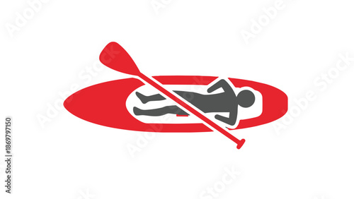 Kayaking icon with a person paddling a red kayak
