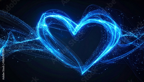 Glowing Blue Heart Formed by Interconnected Light Trails and Particles
