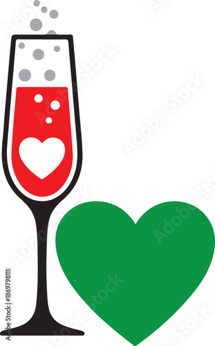 Romantic Champagne Glass and Heart Icon Vector for Love Celebration