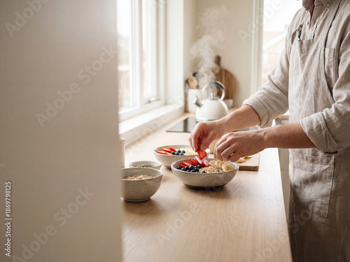 Healthy Morning Breakfast Preparation in Minimalist Kitchen