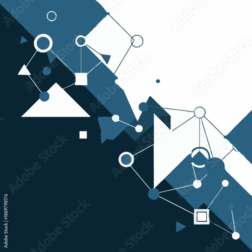 A modern vector graphic illustration of a network connection design in shades of blue and white