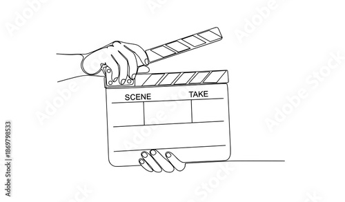 Vintage Film Scene Taker Clapper One Line Art Vector