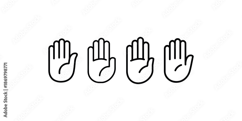 Obraz premium Set of hands showing five fingers for greeting or stop gesture symbol isolated