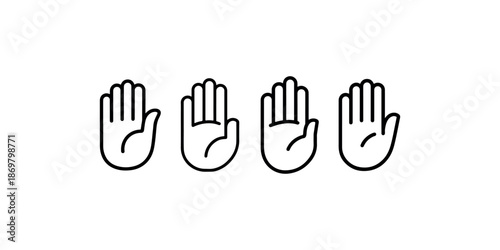 Set of hands showing five fingers for greeting or stop gesture symbol isolated