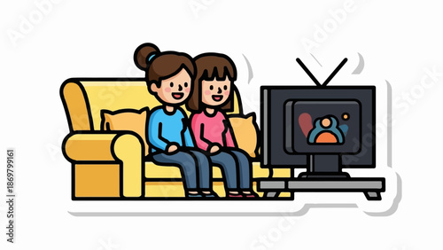 Two friends enjoy watching television together on a comfortable sofa