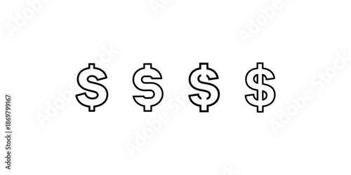 Four different dollar symbol icons in a row, currency sign, editable stroke