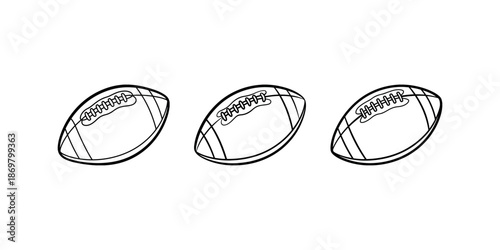 Three slightly different illustrations of traditional American football ball shape in outline style