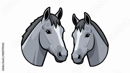 Two grey horses with dark manes and white markings on faces