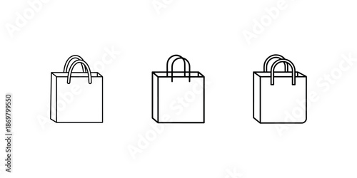 Three shopping bags outline icon set isolated on white background