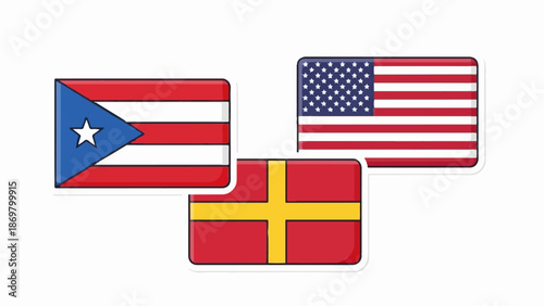 Three rectangular flags with rounded corners, two stacked, one to the side