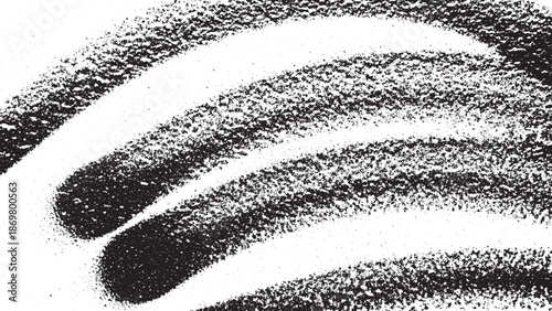 Abstract black and white spray paint strokes on a white background.