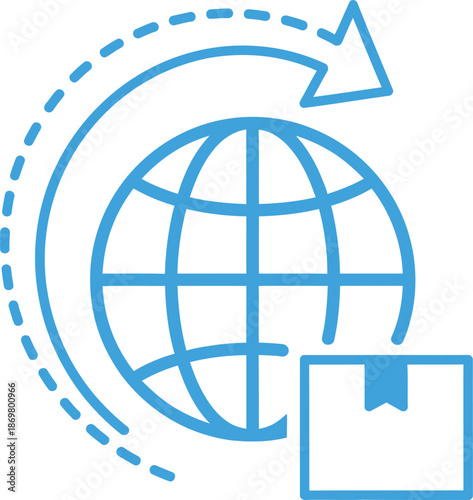 Efficient global delivery system concept icon, demonstrating seamless international shipping, package transit, and return logistics for modern commerce