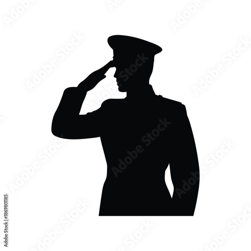 Saluting army officer silhouette symbolizing respect, discipline, honor, and military service on transparent background.