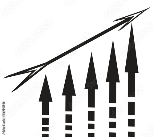 Upward trend and acceleration shown through multiple rising arrows for business success