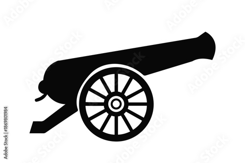 Vintage military cannon silhouette icon isolated on transparent background, suitable for war, army, and historical concepts.