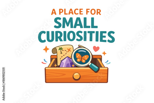 Drawer of curiosities: magnifying glass, map, and gemstone exploration