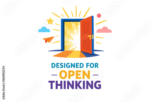 Open door concept with bright light and motivational elements