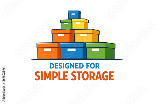 Colorful storage boxes stack promoting simple organization