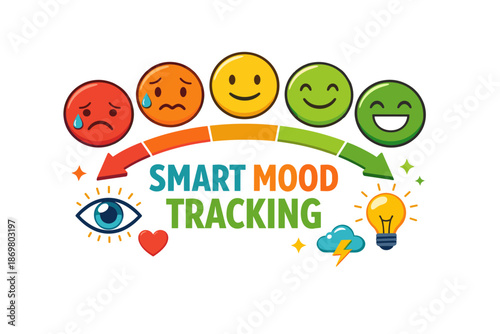 Smart mood tracking icons with emoticons and illustrative elements