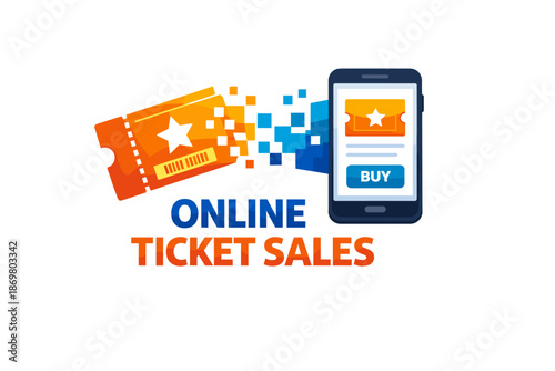 Online ticket sales concept with smartphone and digital ticket image