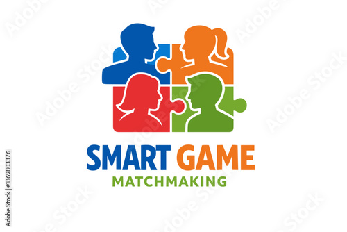 Colorful puzzle silhouettes with smart game matchmaking logo